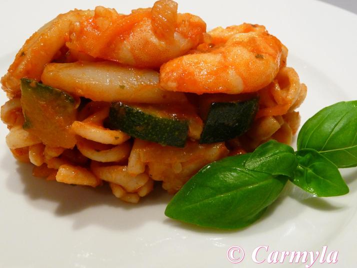 PASTA CON GAMBAS Y CALAMARES