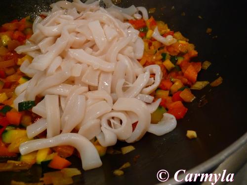 ESPIRALES CON CALAMAR Y CHORIZO prep 2
