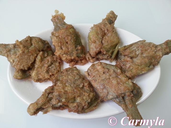 ALCACHOFAS REBOZADAS CON HARINA INTERGRAL plato