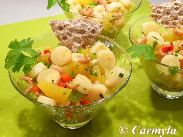 CEVICHE DE PAPAYA, PALMITO Y QUISQUILLAS cóctel 2