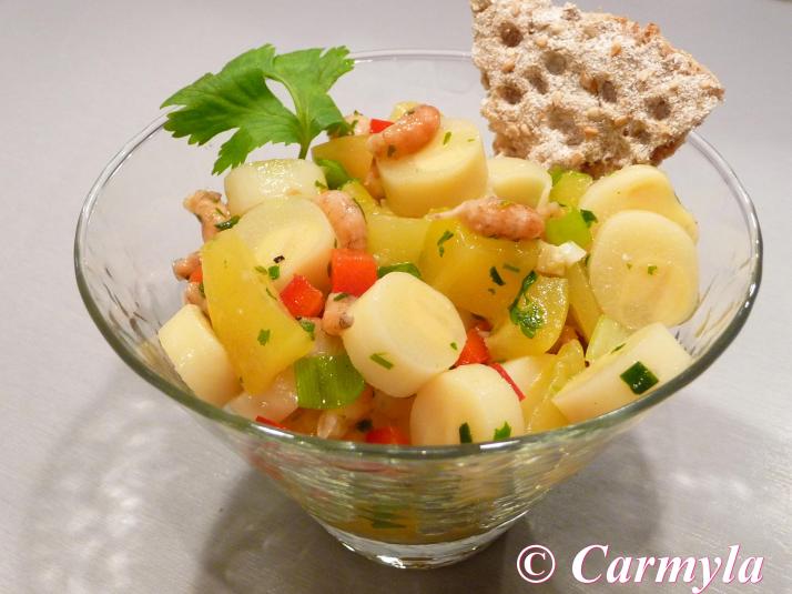 CEVICHE DE PAPAYA, PALMITO Y QUISQUILLAS cóctel 3