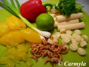 CEVICHE DE PAPAYA, PALMITO Y QUISQUILLAS ingredientes