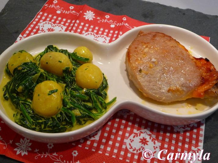 CORDON BLEU CON JAMÓN SERRANO Y CHEDDAR AL HORNO combinado espinacas al curry