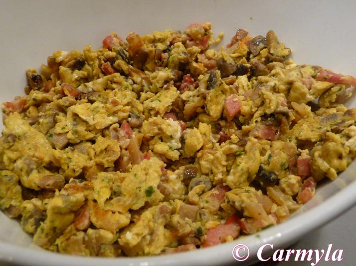 TACO DE REVUELTO DE CHAMPIÑONES Y BACON prep2