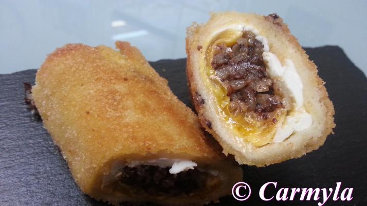 ROLLITOS DE MORCILLA DE BURGOS CON HUEVO FRITO 1